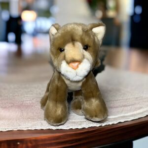 Mountain Lion Wildlife Tree 12” Stuffed Animal Plush Tan White Sequin Collar